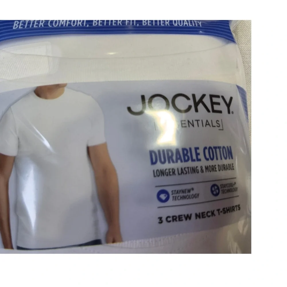 Jockey Essentials Mens 3 Pack Durable Cotton Crew Neck T-Shirts White Large L